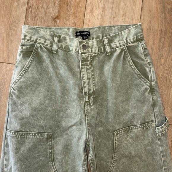 NWOT PrettyLittleThing Olive Green Seam Detail Panel Straight/Wide Leg Jean, 8 - Picture 7 of 10